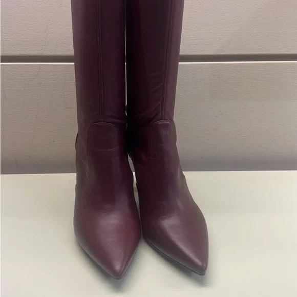 Agl MADE IN ITALY LEATHER Burgundy Heeled Boots with Stiletto Heel - Picture 2 of 8